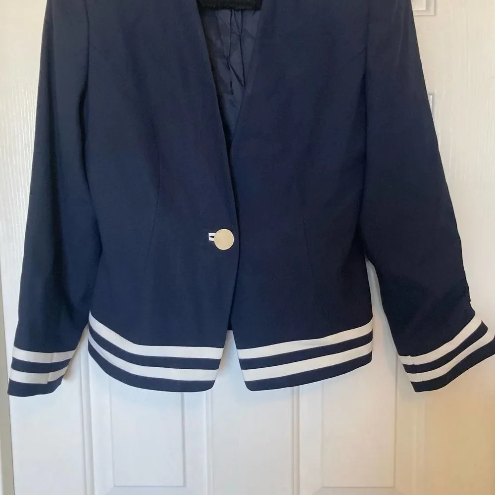 Petite Sophisticate Vintage Blazer Navy White Stripes Nautical Size 6 - Picture 6 of 6